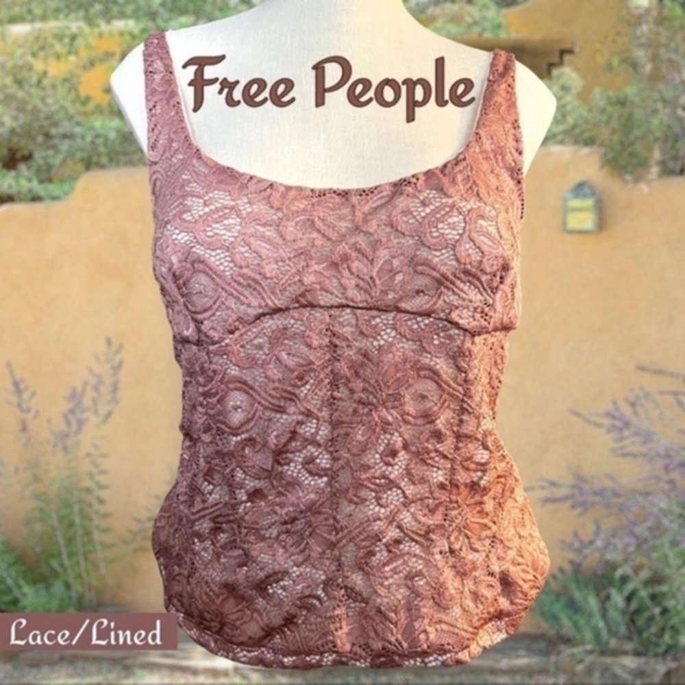 FREE PEOPLE Tailored Scoop Neck/Back Mesh-Lined LACE Camisole Tank/XL NWT